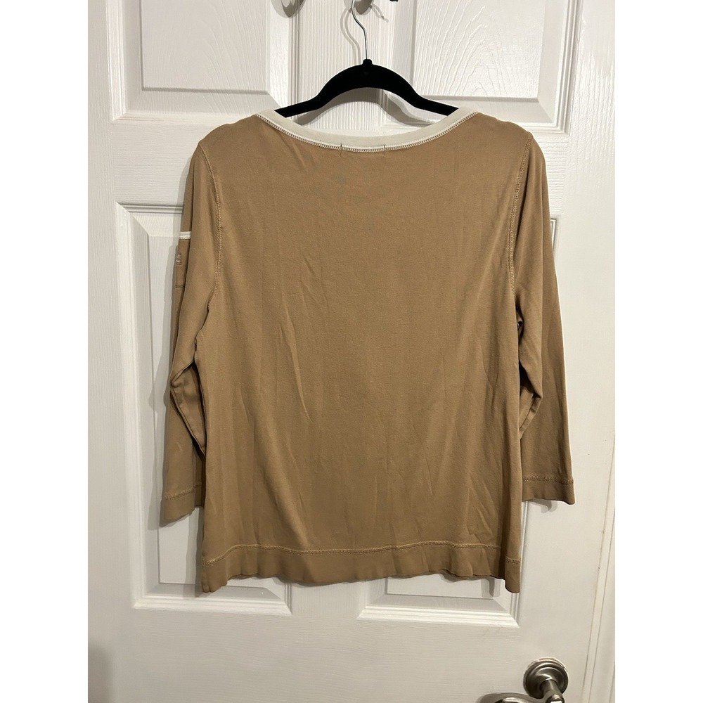 Ralph Lauren Womens XL 3/4 Sleeve Boat Neck Tee Shirt‎ Pocket Sleeve Beige Brown - Picture 6 of 9